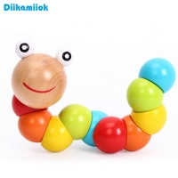 Colorful Twisty Caterpillar Wooden Block Educational Toy for Kids - Shape-changing, Fun and Cognitive Puppet Toy with Rainbow Worm Design.