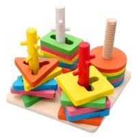 Wooden Building Blocks Montessori Geometric Shape Pairing Model Set Stacked Early Educational Toys For Children Kids