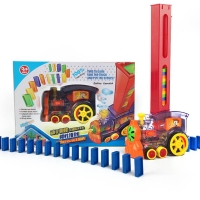 Colorful 80-Piece Domino Train Set with Bridge, Bell, and Automatic Laying Mechanism - Perfect Birthday Gift.