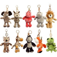 Animal Plush Keychain with Cute Cartoon Design - Elephant, Turtle, Lion, Wolf, Hippopotamus, Koala, Raccoon, Tiger, Cat, Deer, Bear - Soft Toy for Girls.
