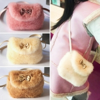 Furry Cross Body Fur Bag for Baby Girls with Bowknot - Warm and Cute Mini Purse for Kids, Ideal Birthday Gift.