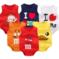 Summer Penguin Cartoon Cotton Baby Bodysuit with Fart Sleeve for Newborn Boys and Girls - Sleeveless Jumpsuit Pajama Outfit.