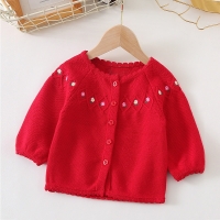 Baby Girls Floral Embroidery Knitted Cardigan Coat, Long Sleeve Sweater for Kids (1-3 Years) by Ienens.