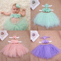 3PCS Toddler Girl Photo Costume Set (Flower Clothes, Hairband, Tutu Skirt)