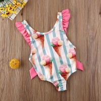 Infant Kids Baby Girls Lace Patchwork O Neck Striped Swimsuit Swimwear Swimming Bikini Bathing Suit
