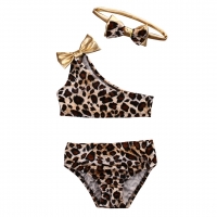 3pcs Leopard Bow baby clothes set Summer Kids Baby Girl Bikini Set Swimwear Swimsuit Bathing Suit
