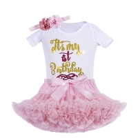 Baby girls Birthday outfits  Infant 1st party tutu clothes set with headband White Bodysuit pettiskirt suit for baby girls