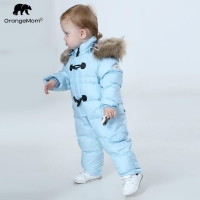Winter Jumpsuit for Kids with Nature Fur, 90% Duck Down Jacket for Girls and Boys