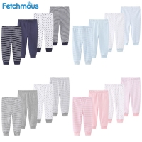 4-Piece Set of Striped Cotton Leggings for Unisex Newborns (0-12mo)