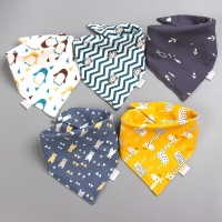Cotton Baby Bibs Set - 5 Pieces Scarf Style - for Boys, Girls, and Infants