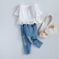 1-6Y Toddler Kids Baby Girls Clothes Sets White Tops T-shirt Denim Long Pants Jeans Outfits Set