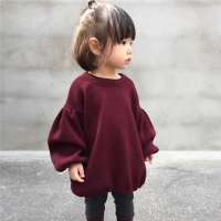 Cute Fall Winter Toddler Baby Long Lantern Sleeves Sweater Tops Kids Girls Pullover Warm Soft Outfits Coats Clothes For Age 1-6Y