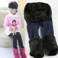 High Quality Winter Fur Leggings Kids Thick Warm Elastic Waist Colorful Cotton Children Girl Pants