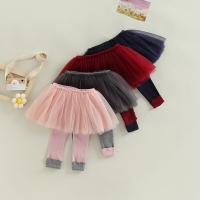 2-8Y Kids Girls Warm Cute Cake Culottes Leggings With Ruffle Tutu Skirt Pants Autumn Winter