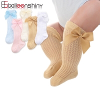 Breathable Baby Girl Socks with Bow - Non-Slip Cotton Mesh, 0-3 Years