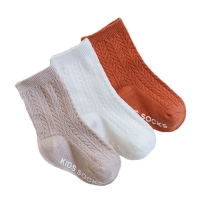 Pack of 3 Solid and Striped Anti-slip Cotton Socks for Baby Boys and Girls (Spring/Summer)