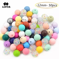 LOFCA 50pc Silicone Beads 12mm Loose Tie Dye Beads Food Grade Silicone Baby Teething Toy Chews Pacifier clips Nursing Necklace