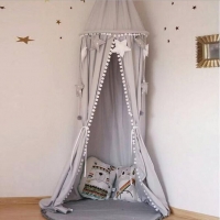 Child Canopy kids Bed Canopy with Ball Tassel Baby Hanging Play game Tent Crib Room Decor Round Hung Dome Mosquito Net