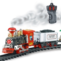 Electric Smoke RC Steam Train Track Simulation Model Remote Control Conveyance Car Rechargeable Set Model Kids Toy