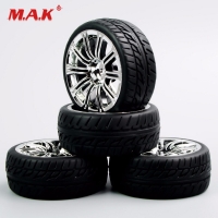 4Pcs/Set 1/10 Scale Tires and Wheel Rims with 6mm Offset fit RC On-Road Racing Car Accessories and Parts