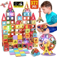2022 High Quality 11-377pcs Big Size Magnetic Construction Set Building Blocks DIY Led Lights Magnet Designer Bricks Toys Kids