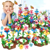38/76/148/222pcs/set Flower Arrangement Toys Interconnecting Blocks Butterfly Flower Garden Building Toys for Children Girl DIY
