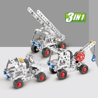 3in1 City Engineering Car Truck Stainless Steel Alloy Metal Disassembly Building Block With Tools Brick children educational toy