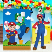 Mario Brother Photo Booth Props Photography Backdrops Mario Brother Themed Photo Door Banner with Rope Party Decor Supplies