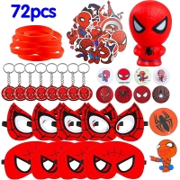 72Pcs Spider Theme Superhero Party Supplies Mask Squeeze Toy Sticker Rubber Bracelet Badge Keychain Party Favor for Children