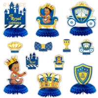 12Pcs Royal Prince Themed Honeycomb Centerpiece Balls Table Toppers Castle Crown Baby Shower Decoration Birthday Party Supplies