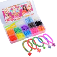 600Pcs 15 Grids Elastic Rubber Bands DIY Tool Set Colorful Weave Machine Bracelet Handicraft Kit Girl Gift Kids Toy for Children