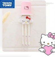TAKARA TOMY Cute Cartoon Hello Kitty Toothbrush Holder Suction Wall Wall Free Punch Wash Mouth Cup Holder Set