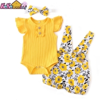 Baby Girl Summer Clothes Set Fashion Newborn Infant Knitting Cotton Ruffles Romper Shorts Bow Headband 3Pcs For Toddler Outfits