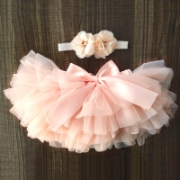 Baby girl tutu skirt 2pcs tulle lace bloomers diaper cover Newborn infant outfits Mauv headband flower set Baby mesh bloomer0-2y