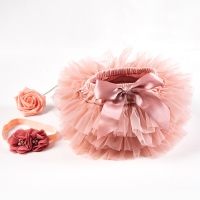 Baby girl tutu skirt 2pcs tulle lace bloomers diaper cover Newborn infant outfits Mauv headband flower set Baby mesh bloomer