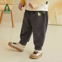 Amila Baby Pants 2022 Autumn New Solid Color Cotton Boys and Girls Trousers Cute Cartoon Casual Children Clothes Fashion