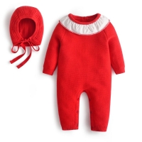 2022 Baby Knitted Rompers with Hats Newborn Knitting One Piece Jumpsuit Infant Red Knitwear Bodysuit Baby Girls Knit Romper