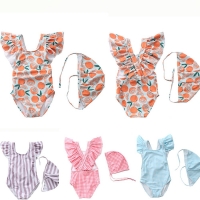 Happyflute 7-26kg Ins One-Piece Swimsuit Children Girls Cute Baby Striped Polyester Swimming Cloth