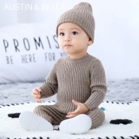 Austinbella Boutique Baby Boy Winter Infant Clothes Children's Toddler Knit Brown Sweater Set for 2022