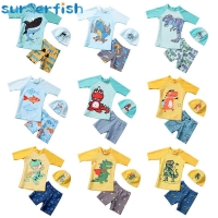 New Boys Swimsuit Cartoon Print Children's Swimwear Boys UPF50 Short Sleeve Toddler Boy Swimming Wear 3 pcs Bathing Suit Child