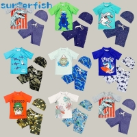 Swimwear Children 3 Pieces Short Sleeve Swimsuit Kids Sun UV Protection Baby Bathing Clothes Child Toddler Swimming Suit Boys