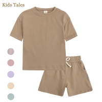 Toddler Boys Girls Summer Sport Clothes Kids Solod Color Cotton Casual Crewneck Short Sleeve T-Shirt + Shorts Children Outfits