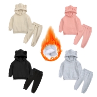 2-12 Years Old Winter Rabbit Kids Boys Girls Sets Fleece Children Warm Tracksuit Clothing Toddler Hooded Sportsuit Solid Outfits