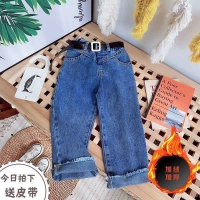 2022 Spring Autumn Girls Fashion Wide Leg Jeans Pant with Belt Baby Kids Children Denim Trousers