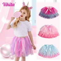 Girls Tutu Sequins Skirts Kids Clothes Bow Layered Skirts Princess Pleated Skirt Kids Mesh Skirt Girls Children Party Clothes