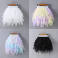 VIDMID Girls half skirt children's cake fluffy tutu skirt princess lace irregular mesh skirt rainbow mesh skirts layer P158