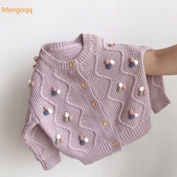 Autumn Winter Kids Baby Girls Full Sleeve Single-breated Top Outwear Toddler Children Knitting Clothes Flocking Sweater 1-8Y
