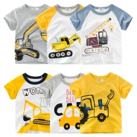 2-10Y Cartoon Print Baby Boys T Shirt for Summer Infant Boy Excavator T-Shirts Short Sleeves Kids Clothes Toddler Cotton Tops