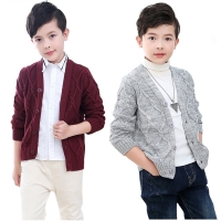 Spring And Autumn Boys Sweater Cardigan Jacket Kids Knitting Pure Color Jacquard V-neck Coat For 2-10 Years Old Baby kids