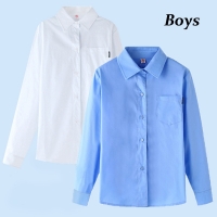 Boys School Blouse Shirt Long Sleeve White Shirt Sky Blue Formal Blouse Top For Student Ages 4-15 Years Tops Children Clothes